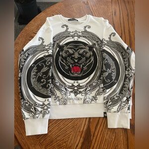 GEORGE V PARIS Men's White and Black Panther Sweater VINTAGE
